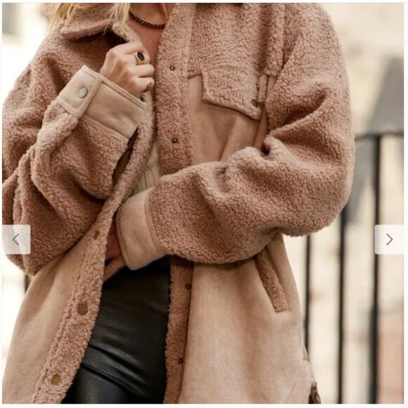 12th Tribe Bobbi Tan Suede Sherpa Jacket - Size L - Picture 11 of 11